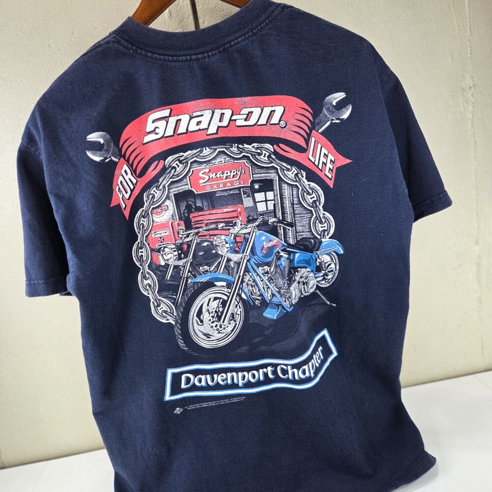 Vintage Y2K Snap-on Tools Davenport Chapter Motorcycle T-Shirt Large Faded Navy